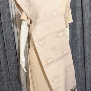 Coach Cream Scarf with Heart and Star Motifs